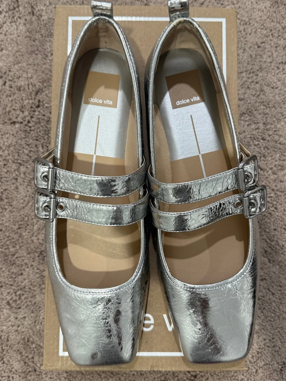 Dolce Vita Metallic Silver Double-Strap Mary Janes - Picture 2 of 6
